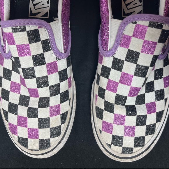 Vans Slide Ons Shoes - Sparkly Checker Purple, White, Black - Women’s Size 6 - Picture 6 of 13